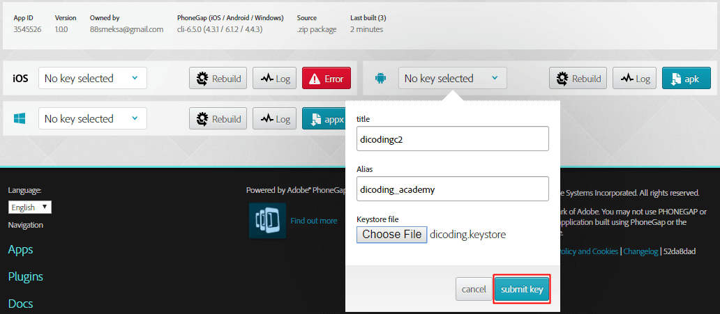 Export APK ke dalam Mode Release dengan Submit Key