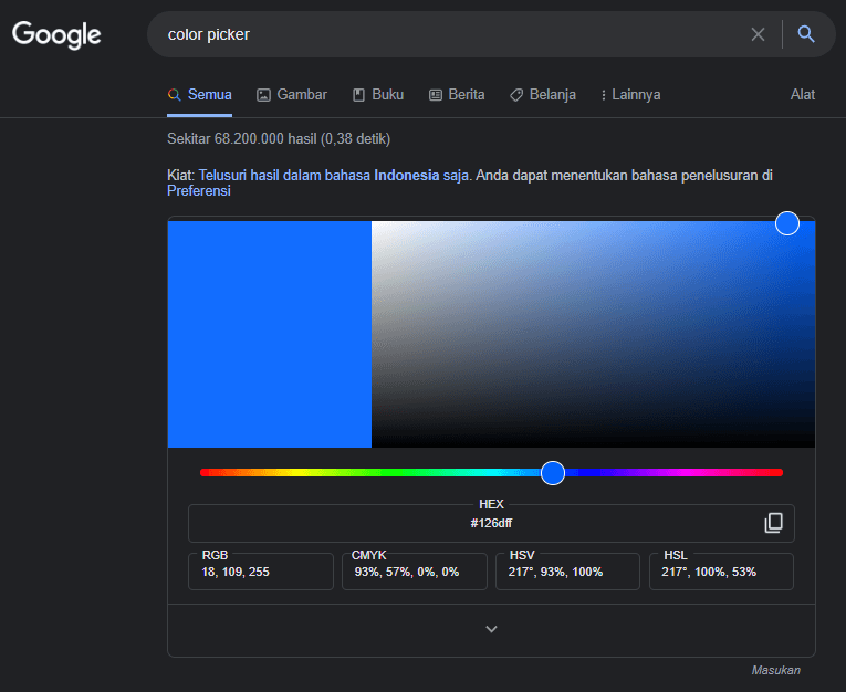 Color Picker RGB dan CMYK di Google
