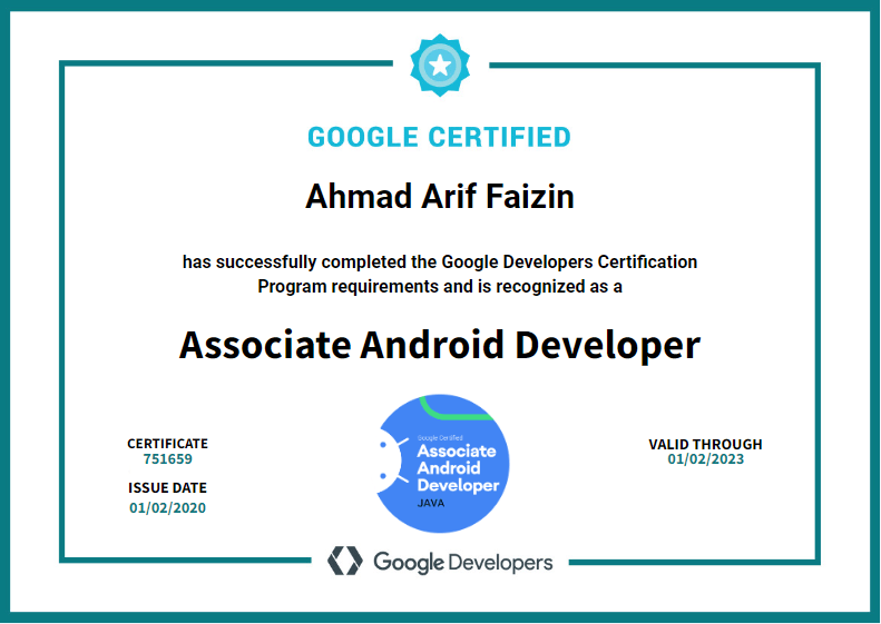 sertifikasi internasional Associate Android Developer