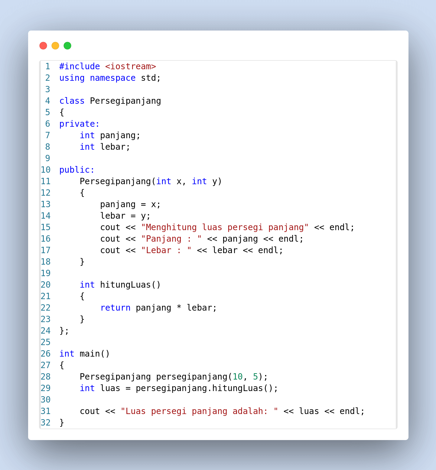 kode dengan menggunakan kode OOP sederhana