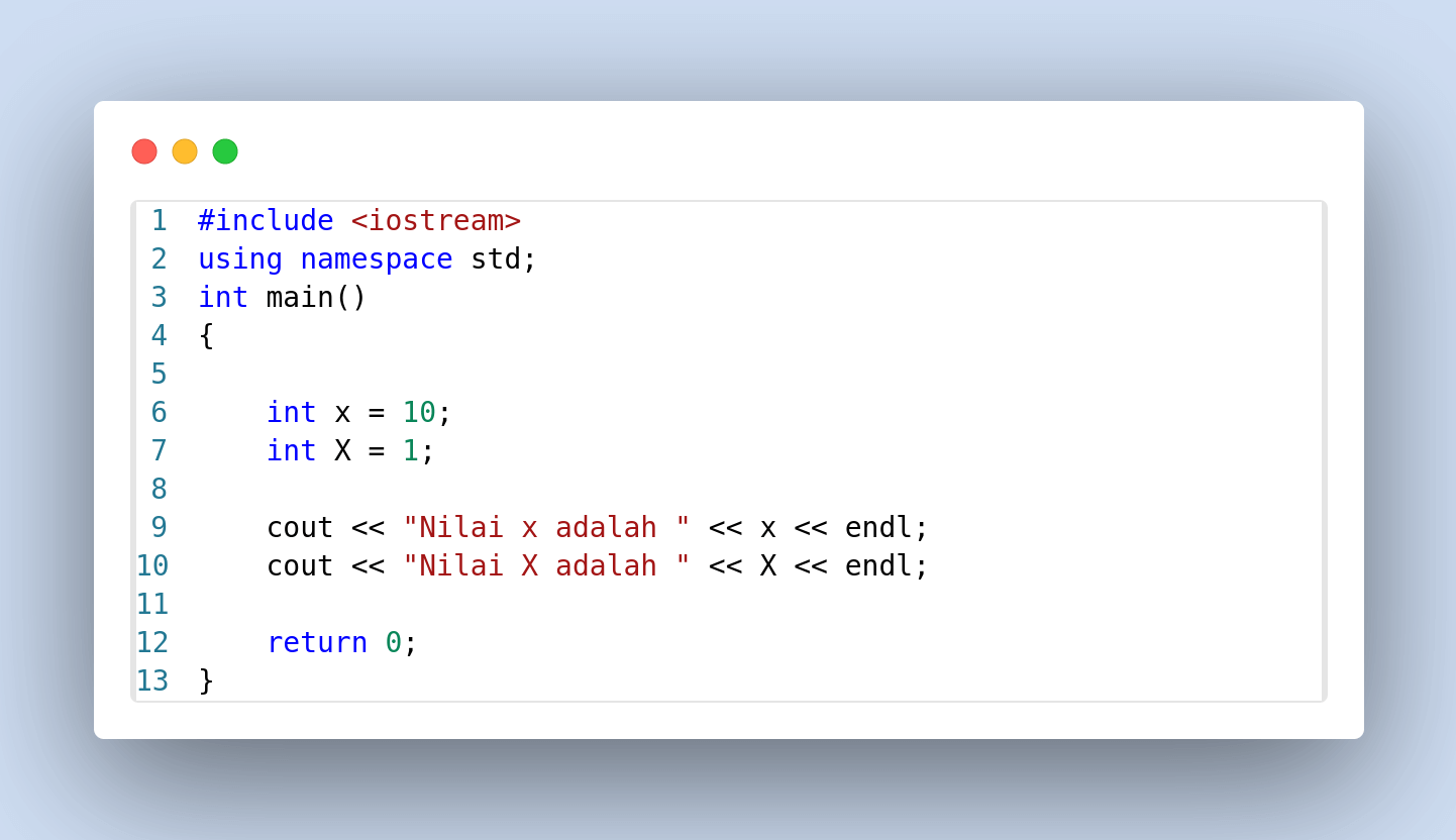 contoh case sensitive pada bahasa pemrograman c++